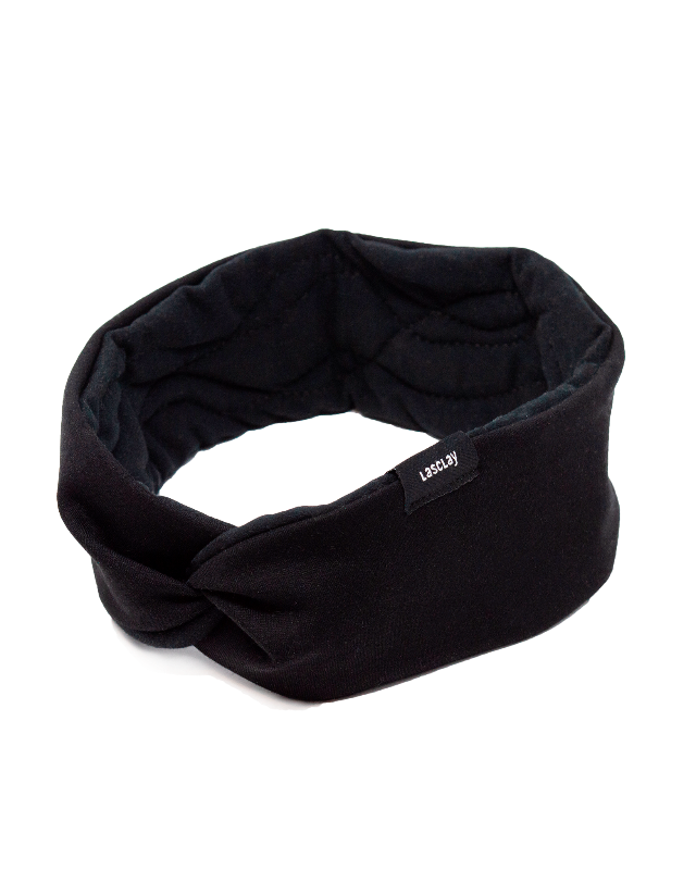 Bandeau noir torsadé isolé à l’asclépiade – accessoire d’hiver végane fabriqué au Québec par Lasclay.