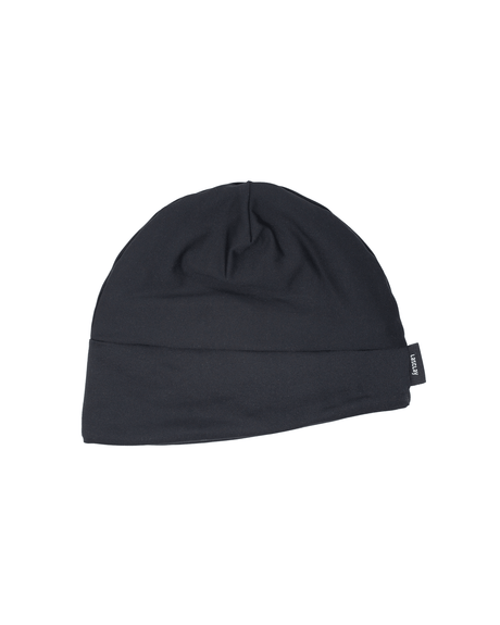 Tuque sport noire Lasclay en polyester extensible, coupe ajustée sans revers, isolant des oreilles à la soie d'asclépiade, chaude et légère pour l'activité hivernale.