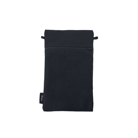 Etui telephone a bandouliere Lasclay noir en toile, vu de face avec sa pochette zippee