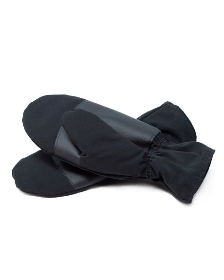 Paire de mitaines noires Lasclay a paume de cuir et poignet elastique, empilees, isolees a la soie d'asclepiade